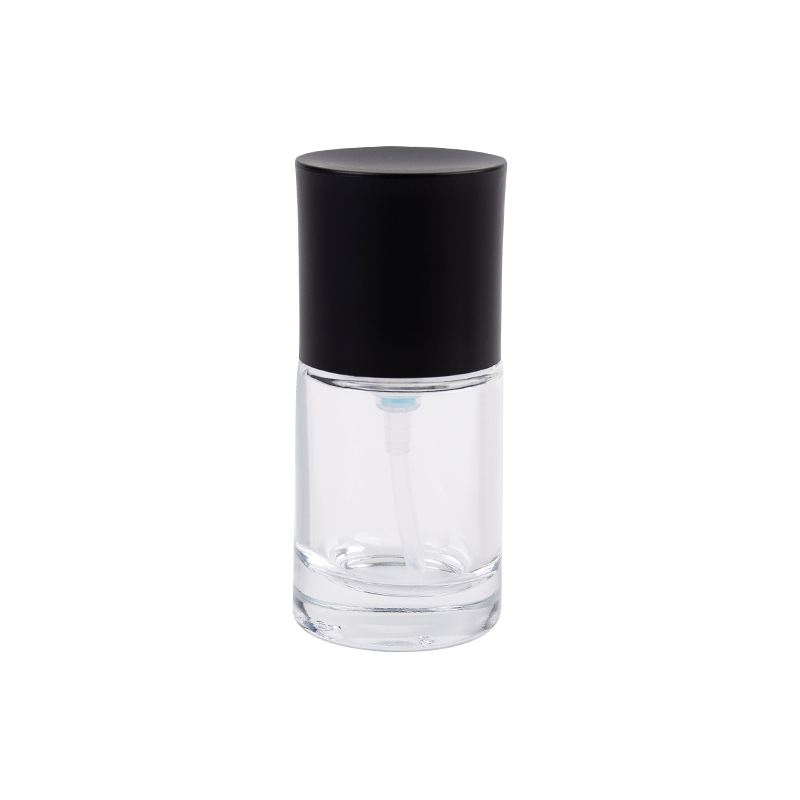 25 ml átlátszó üveg spray -palack fekete ABS sapkával